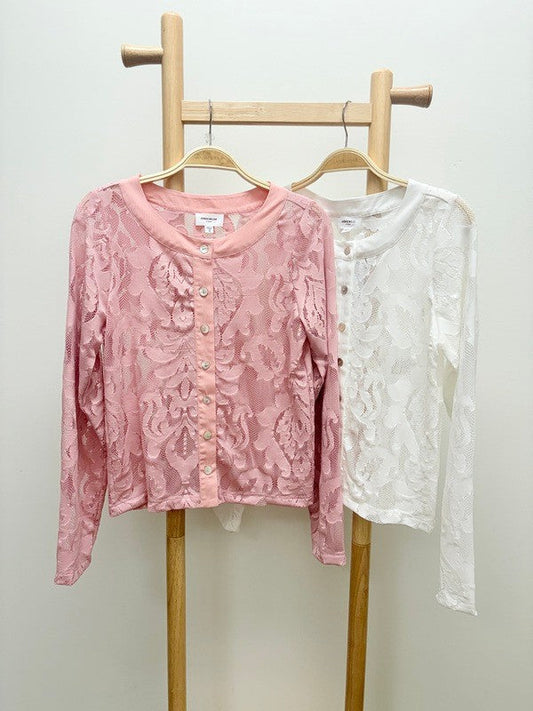 Floral Jacquard Lace Button-down Top
