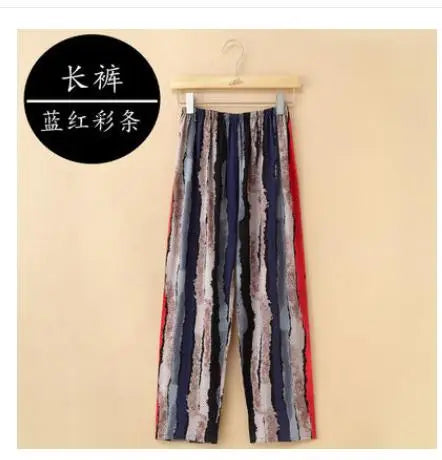 Home service trousers female spring and summer mother clothes middle-aged and elderly thin cotton pajamas can be worn outside