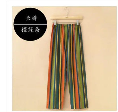 Home service trousers female spring and summer mother clothes middle-aged and elderly thin cotton pajamas can be worn outside
