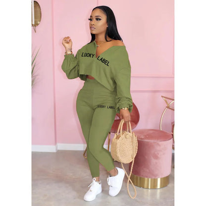2021 Fall Clothes for Women Letter Printing Casual Elastic Waist Loungewear Women Fashion New Arrival Long Sleeve Two Piece Set