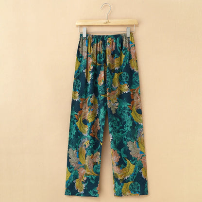 Home service trousers female spring and summer mother clothes middle-aged and elderly thin cotton pajamas can be worn outside