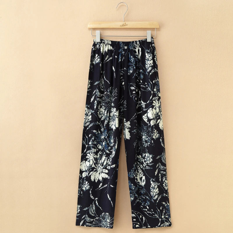 Home service trousers female spring and summer mother clothes middle-aged and elderly thin cotton pajamas can be worn outside