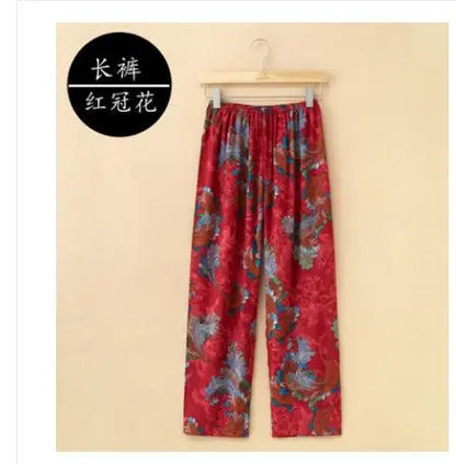 Home service trousers female spring and summer mother clothes middle-aged and elderly thin cotton pajamas can be worn outside