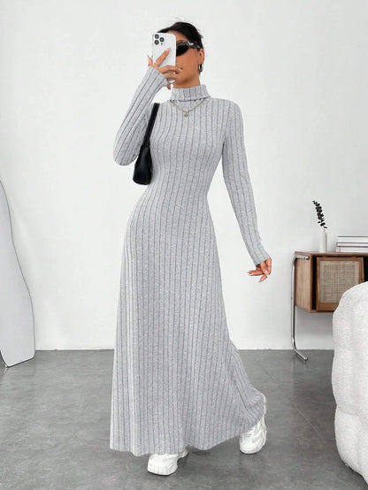 Women's Clothing 2025 Autumn/Winter Elegant Slim-Fit Turtleneck Solid Color Sweater Dress