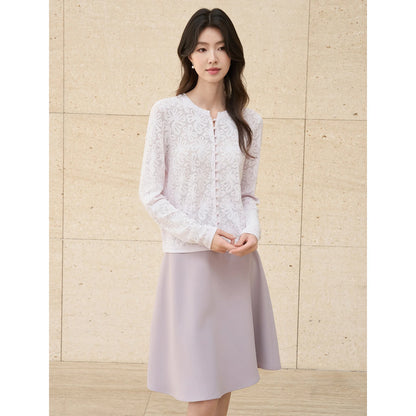 JANSAN Commute Series Ice Silk Knitted Open Cardigan Women's Outerwear Elegant Intellectual Design with Rhinestone Embroidery
