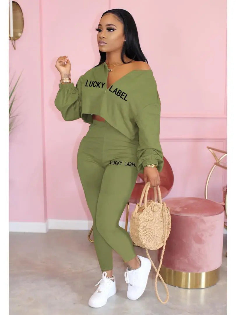 2021 Fall Clothes for Women Letter Printing Casual Elastic Waist Loungewear Women Fashion New Arrival Long Sleeve Two Piece Set