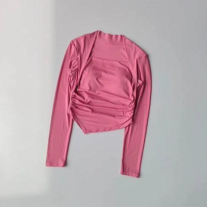 Women's Yoga Clothes Autumn Winter Long Sleeve Trim Top Fixed Cup Premium Sense Fitness Pilates Training Smock