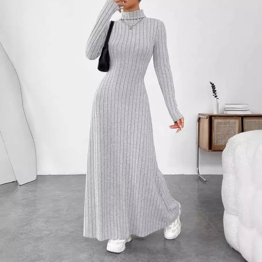 Women's Clothing 2025 Autumn/Winter Elegant Slim-Fit Turtleneck Solid Color Sweater Dress