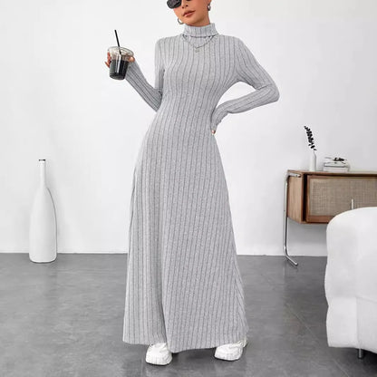 Women's Clothing 2025 Autumn/Winter Elegant Slim-Fit Turtleneck Solid Color Sweater Dress