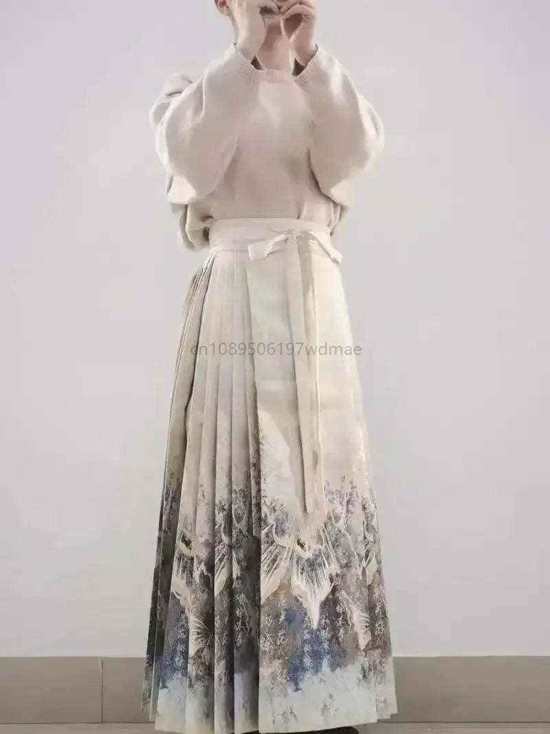 Fashion Clothes for Women Female Elegant Wrap Shirts Top / Horse Face Skirt Two Piece Chinese Hanfu Skirts Set