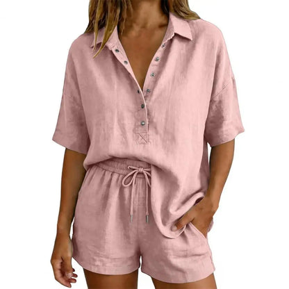 Women Muslin Blouse Set Elegant Linen Blouse Shirt And Shorts Plain Set Beach Clothes Cotton Sports Suit Oversize Leisure Suit