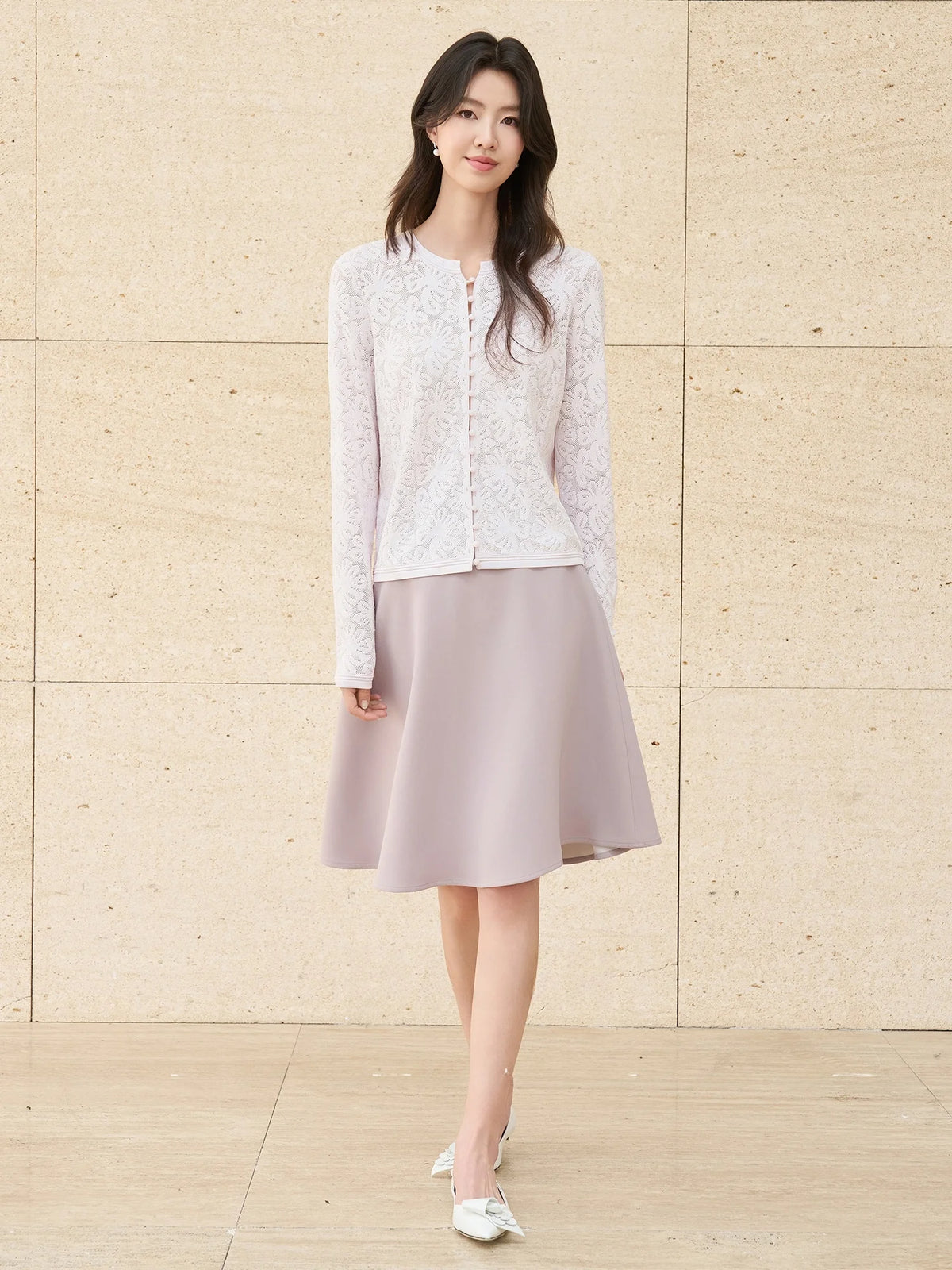 JANSAN Commute Series Ice Silk Knitted Open Cardigan Women's Outerwear Elegant Intellectual Design with Rhinestone Embroidery