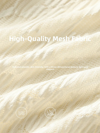 Romantic Pearl Button Long Sleeve Mesh Shirt French Style Slim Fit Women's Premium Shirt Breathable Skin-Friendly Daily Wear