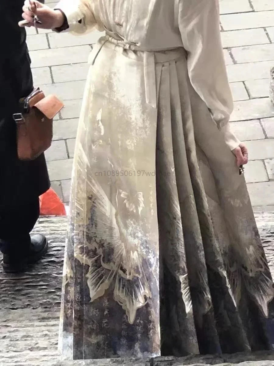 Fashion Clothes for Women Female Elegant Wrap Shirts Top / Horse Face Skirt Two Piece Chinese Hanfu Skirts Set