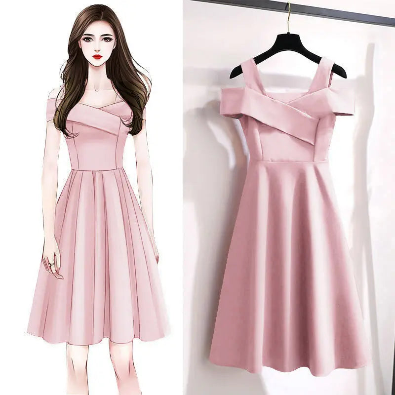 Women Dresses 2025 new fashion off shoulder look slim cinched waist knee-length dress women's clothing vestidoes
