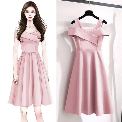 Women Dresses 2025 new fashion off shoulder look slim cinched waist knee-length dress women's clothing vestidoes
