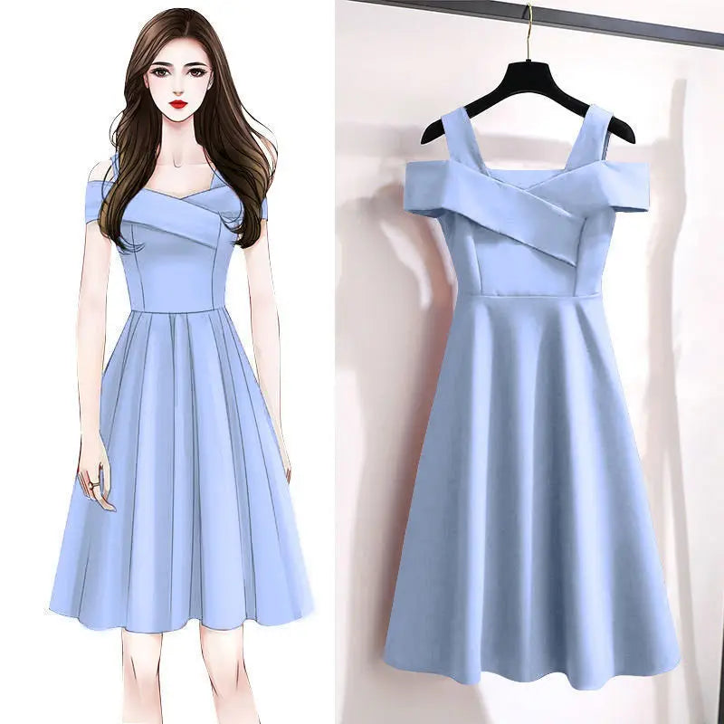 Women Dresses 2025 new fashion off shoulder look slim cinched waist knee-length dress women's clothing vestidoes